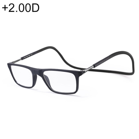 Anti Blue-ray Adjustable Neckband Magnetic Connecting Presbyopic Glasses, +2.00D(Black)