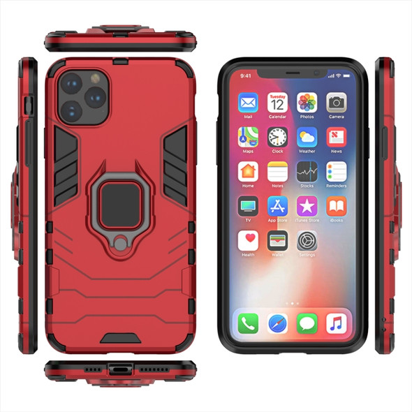 Panther PC + TPU Shockproof Protective Case with Magnetic Ring Holder for iPhone 11 Pro Max(Red)