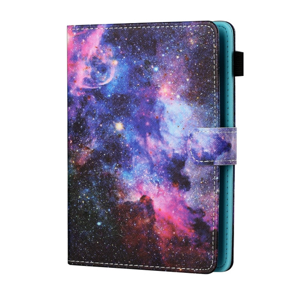 For 8 inch Tablet PC Universal Sewing Thread Horizontal Painted Flat Leather Case with Pen Cover & Anti Skid Strip & Card Slot & Holder(Starry Sky)