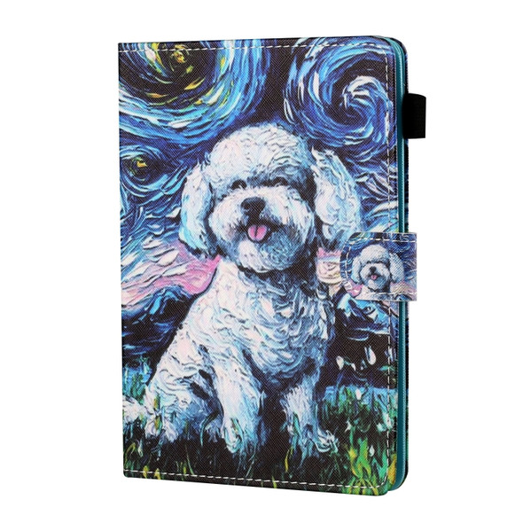 For 8 inch Tablet PC Universal Sewing Thread Horizontal Painted Flat Leather Case with Pen Cover & Anti Skid Strip & Card Slot & Holder(Oil Painting Dog)