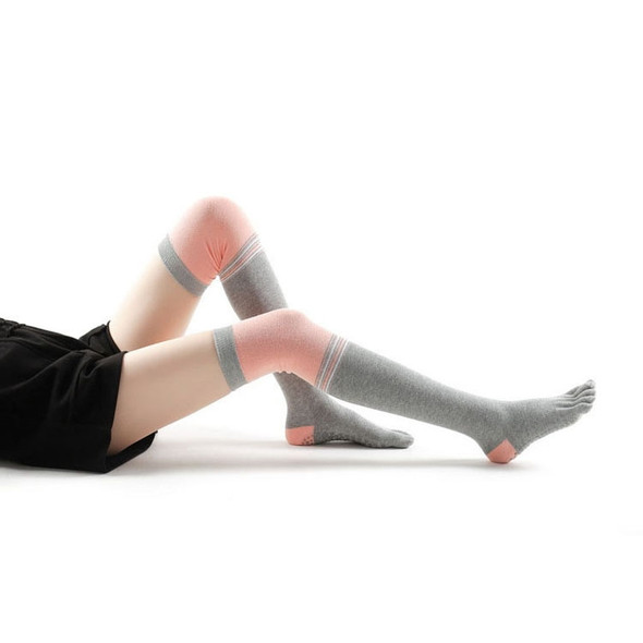 Ladies Over The Knee Yoga Socks Winter Warm Non-Slip Dance Five-Finger Socks, Size: Free Size( Striped Gray)