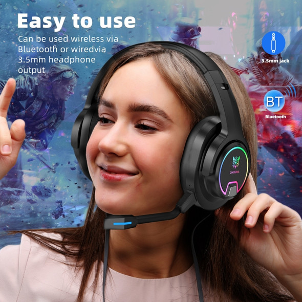 ONIKUMA B130 Bluetooth 7.1 Adjustable RGB Light Gaming Wireless Bluetooth Headset with Detachable Microphone(Black)