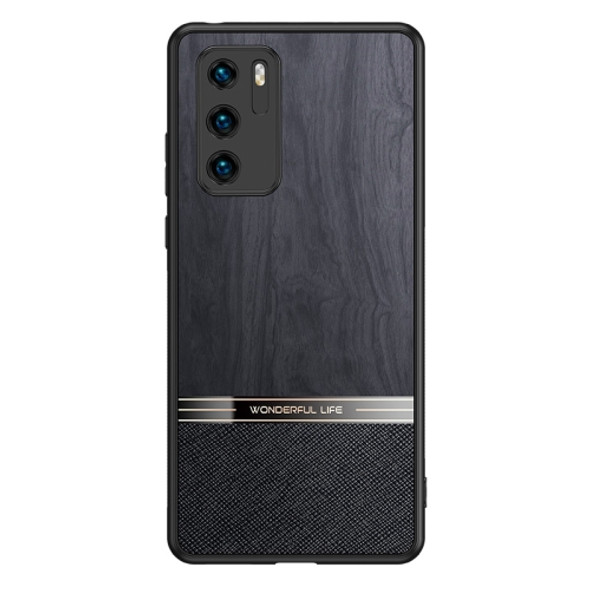 For Huawei P40 Shang Rui Wood Grain Skin PU + TPU Shockproof Case(Black)