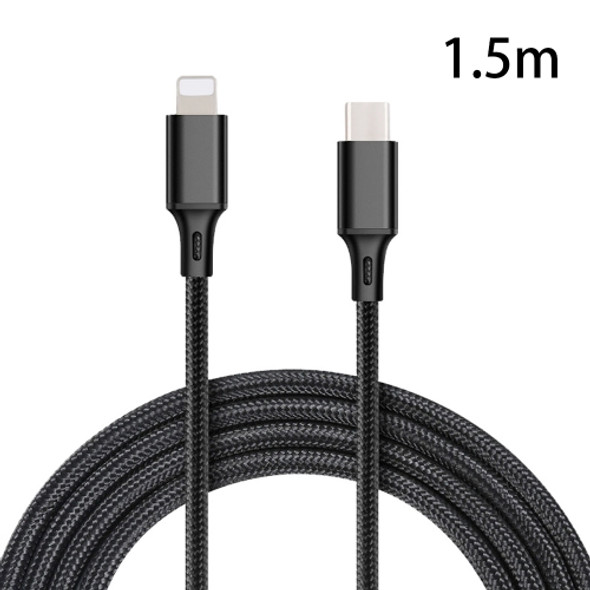 PD 18W USB-C / Type-C to 8 Pin Nylon Braided Data Cable is Suitable for iPhone Series / iPad Series, Length: 1.5 m(Black)