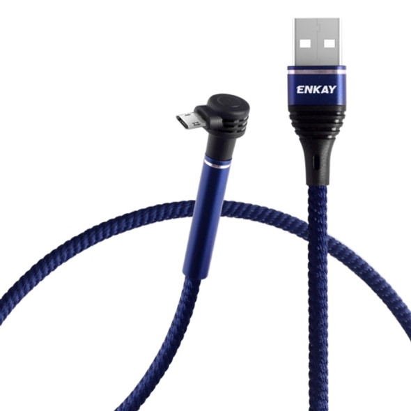 ENKAY ENK-CB305 2.4A USB to Micro USB Cloth Texture Round Cable Data Transfer Charging Cable with Holder Function, Length: 1m(Blue)