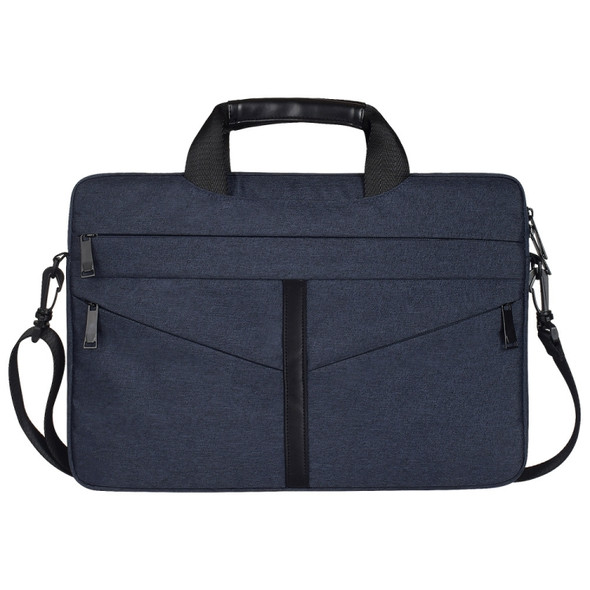 15.6 inch Breathable Wear-resistant Fashion Business Shoulder Handheld Zipper Laptop Bag with Shoulder Strap (Navy Blue)