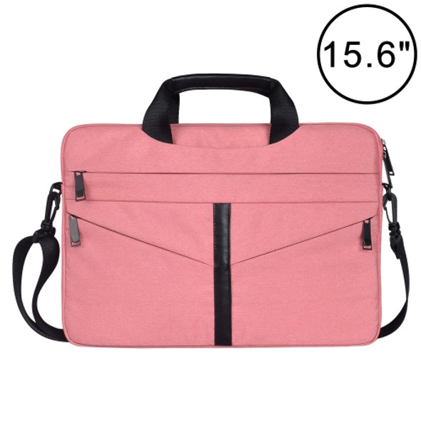 15.6 inch Breathable Wear-resistant Fashion Business Shoulder Handheld Zipper Laptop Bag with Shoulder Strap (Pink)