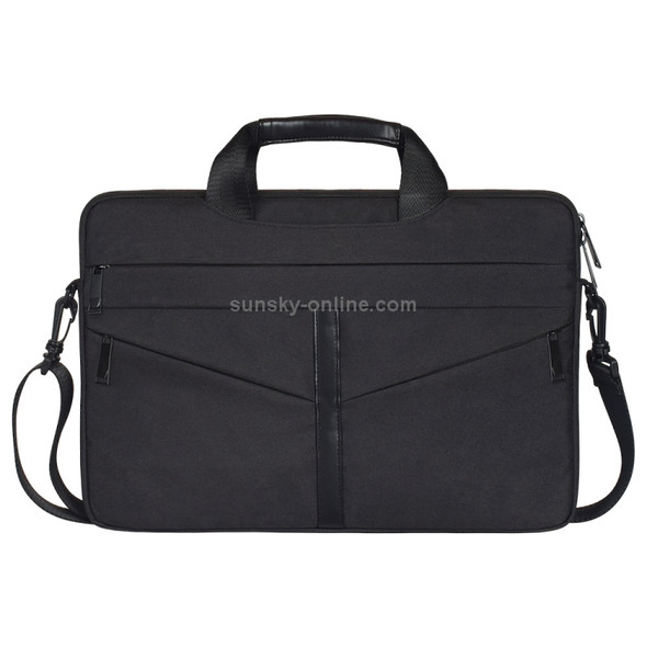 15.6 inch Breathable Wear-resistant Fashion Business Shoulder Handheld Zipper Laptop Bag with Shoulder Strap (Black)