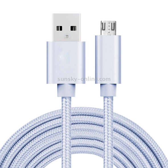 3m 3A Woven Style Metal Head Micro USB to USB Data / Charger Cable, For Samsung / Huawei / Xiaomi / Meizu / LG / HTC and Other Smartphones(Silver)
