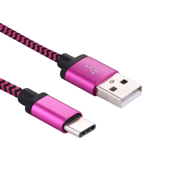1m Woven Style USB-C / Type-C 3.1 to USB 2.0 Data Sync Charge Cable, For Galaxy S8 & S8 + / LG G6 / Huawei P10 & P10 Plus / Xiaomi Mi6 & Max 2 and other Smartphones(Magenta)