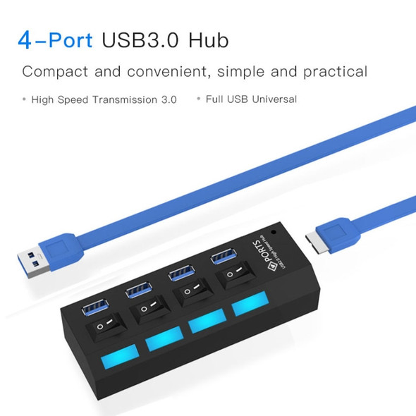 4 Ports USB 3.0 HUB, Super Speed 5Gbps, Plug and Play, Support 1TB (Black)