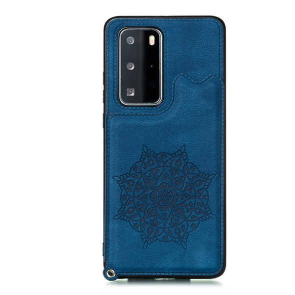 For Huawei P40 Mandala Embossed PU + TPU Case with Holder & Card Slots & Photo Frame & Strap(Blue)