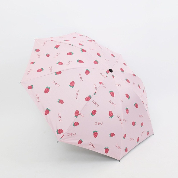 Small Fresh Sun Umbrella Female Sun Umbrella Student Vinyl Three-Fold Simple Dual-Use Sun Umbrella(Strawberry Pink)