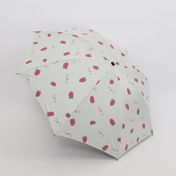 Small Fresh Sun Umbrella Female Sun Umbrella Student Vinyl Three-Fold Simple Dual-Use Sun Umbrella(Strawberry White)
