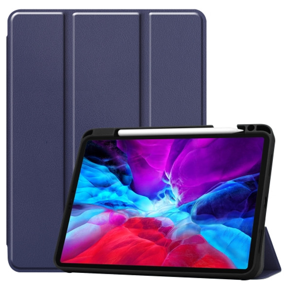 Custer Pattern Pure Color TPU Smart Tablet Holster with Sleep Function & Tri-Fold Bracket & Pen Slot(Navy)