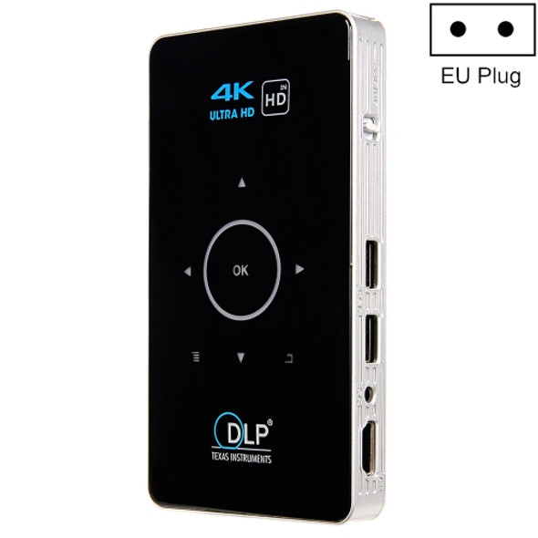 C6 2G+16G Android Smart DLP HD Projector Mini Wireless Projector， EU Plug (Black)