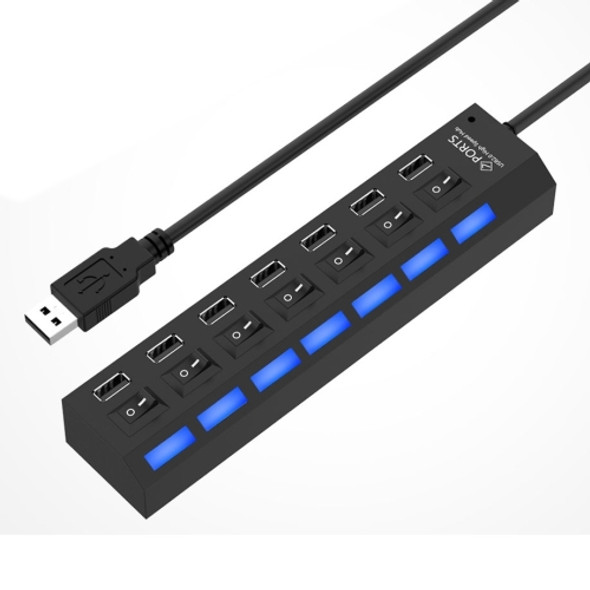 7 Ports USB Hub 2.0 USB Splitter High Speed 480Mbps with ON/OFF Switch / 7 LEDs(Black)