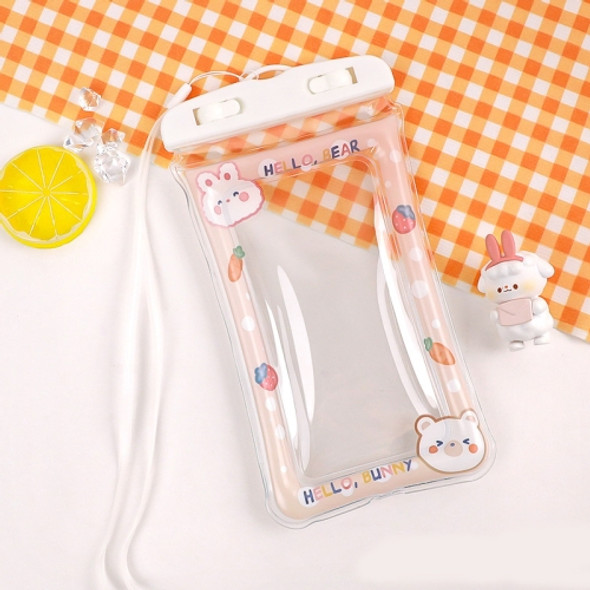 4 PCS Cute Cartoon Transparent Swimming Mobile Phone Waterproof Bag Airbag Shockproof Swimming Mobile Phone Hanging Bag Suitable For Mobile Phones Below 6.5 Inch(Pink Bear Bunny)