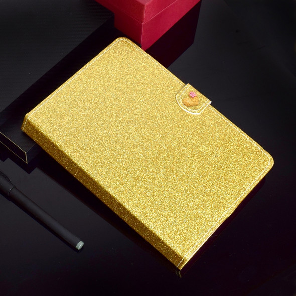 For 7 inch Universal Tablet PC Glitter Powder Love Buckle Horizontal Flip Leather Case with Holder & Card Slots(Gold)