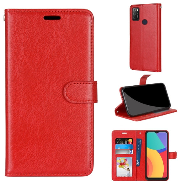 For Alcatel 1S (2021) Pure Color Horizontal Flip PU Leather Case with Holder & Card Slots & Wallet & Photo Frame(Red)