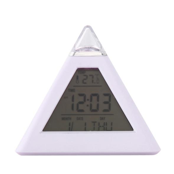 2 PCS Color Changing Pyramid Digital LCD Alarm Clock Thermometer Temperature Date Display Electronic Table Desktop Clocks