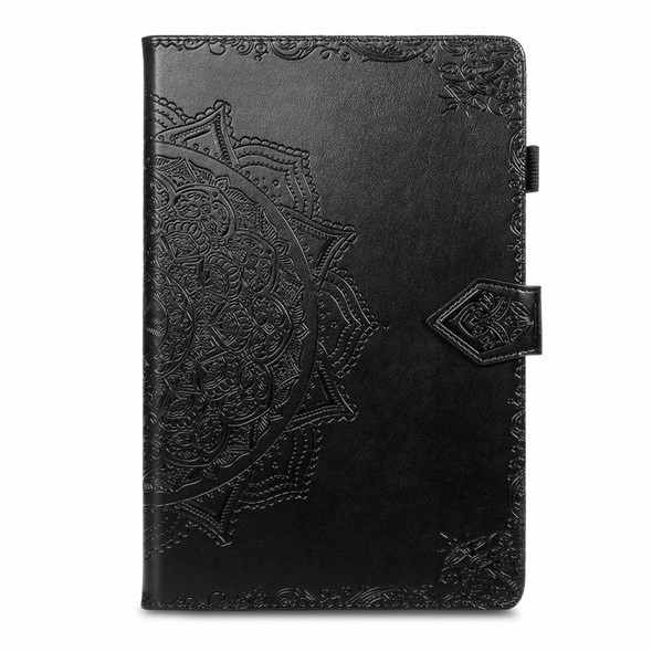 For Samsung Galaxy Tab S6 Halfway Mandala Embossing Pattern Horizontal Flip PU Leather Case with Card Slots & Holder & Pen Slot(Black)