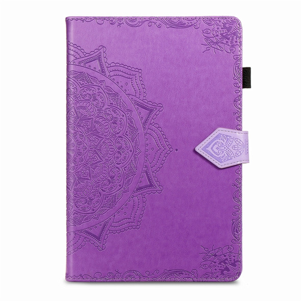 For Samsung Galaxy Tab S6 Halfway Mandala Embossing Pattern Horizontal Flip PU Leather Case with Card Slots & Holder & Pen Slot(Purple)