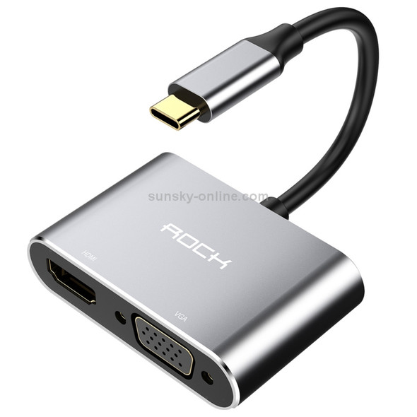 ROCK USB-C / Type-C to HDMI + VGA Female Transfer Cable Converter(Grey)