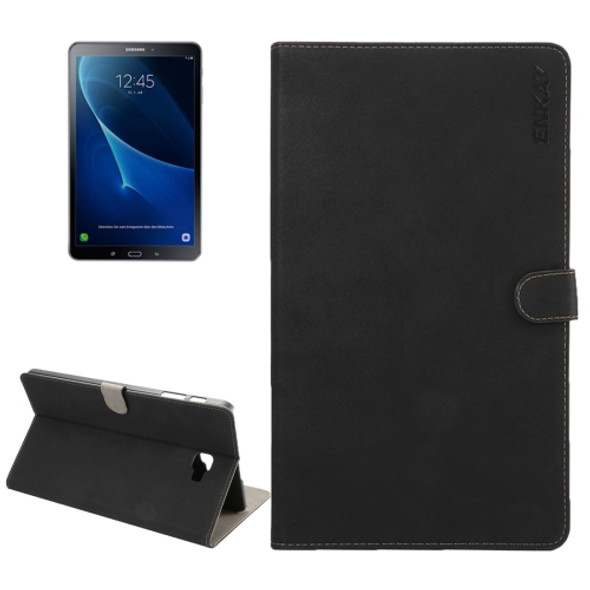 ENKAY for Galaxy Tab A 10.1 (2016) / T580 Retro Frosted Texture Horizontal Flip Leather Protective Case with Holder & Sleep / Wake-up Function(Black)