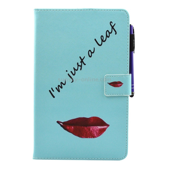 For Galaxy Tab E 8.0 / T377 Lips and Leaves Pattern Horizontal Flip Leather Case with Holder & Wallet & Card Slots & Sleep / Wake-up Function & Pen Slot