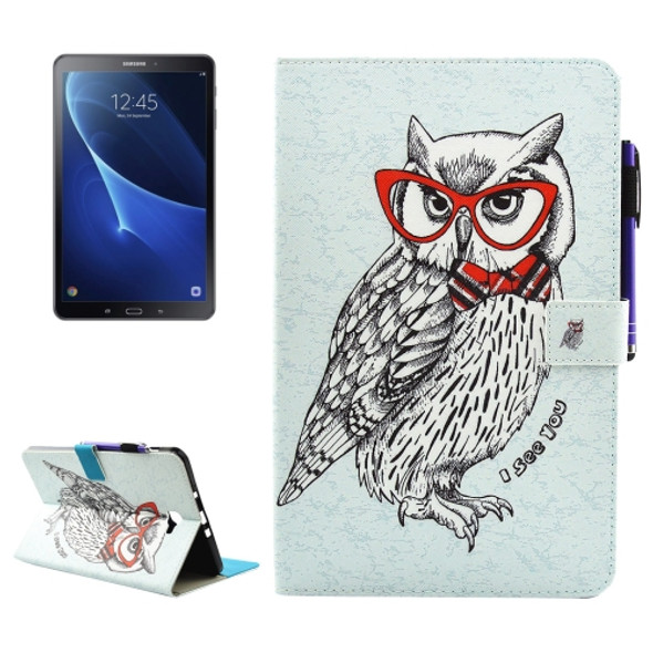 For Galaxy Tab A 10.1 (2016) / T580 Glasses Owl Pattern Horizontal Flip Leather Case with Holder & Wallet & Card Slots & Sleep / Wake-up Function & Pen Slot