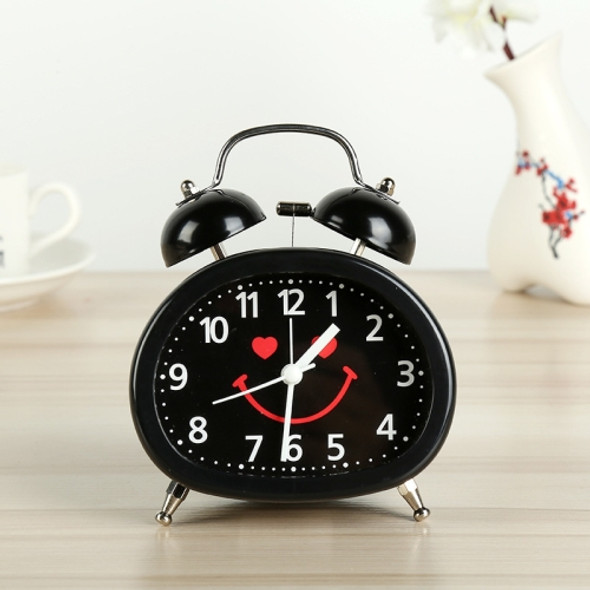 Children Cute Alarm Clock Students Bedside Metal Bell Clock(Black)