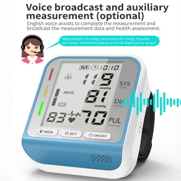 JZ-253A Automatic Electronic Sphygmomanometer Smart Wrist Type Indicator Blood Pressure Meter, Shape: Voice Broadcast(Blue White)