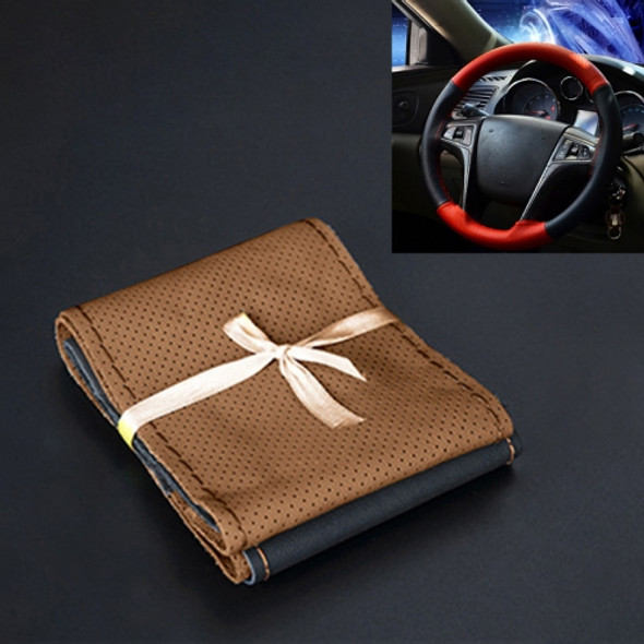 Car Genuine Leather Hand-stitched Adaptation Steering Wheel Cover(Brown)