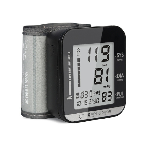 JZ-251A Household Automatic Electronic Sphygmomanometer Smart Wrist Blood Pressure Meter, Shape: Voice Broadcast(Full Black)