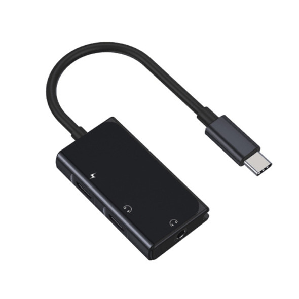 3 in 1 USB-C / Type-C Male to 3.5mm + PD 60W Female Charging & Digital Audio Adapter(Black)