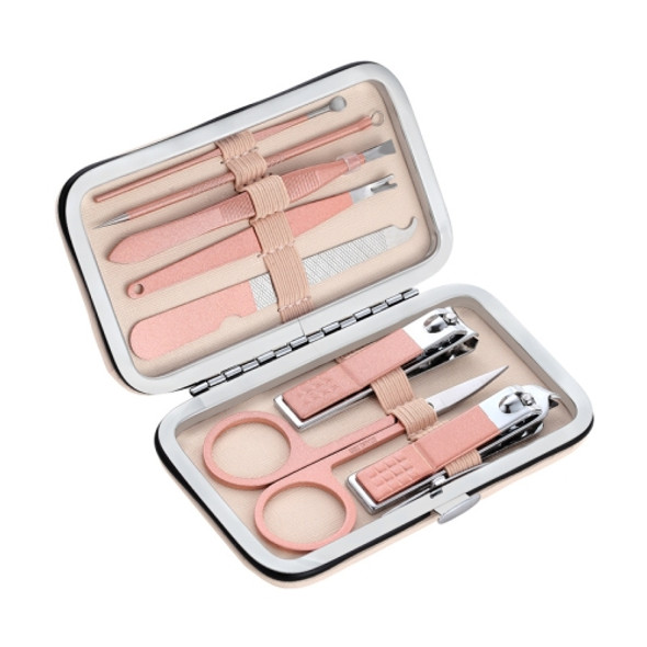 2 Packs 8 PCS/Set Stainless Steel Nail Clippers Manicure Tool Set(Pink)