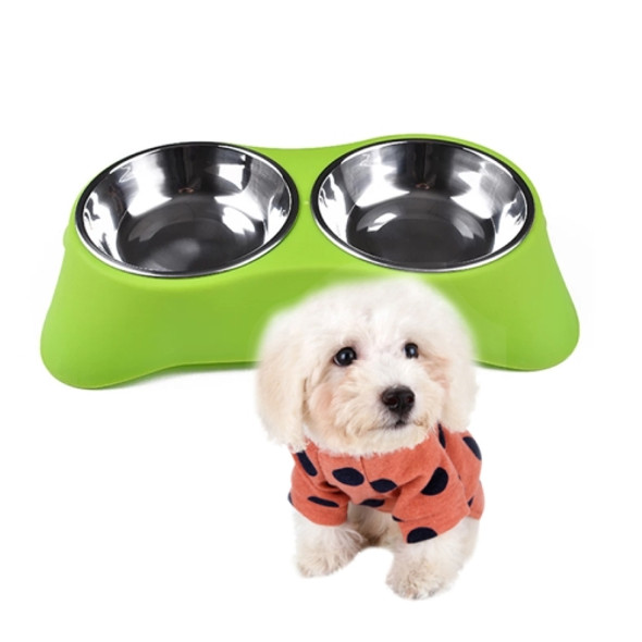 40286 Stainless Steel Non-slip Dual-use Pet Dog Bowl Cat Food Bowl Double Bowl, Size:S(Green)