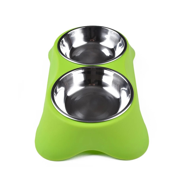 40286 Stainless Steel Non-slip Dual-use Pet Dog Bowl Cat Food Bowl Double Bowl, Size:S(Green)