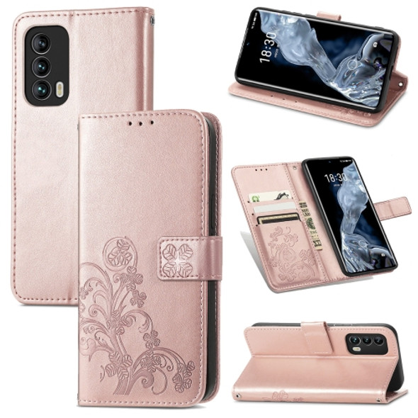 For Meizu 18 Four-leaf Clasp Embossed Buckle Mobile Phone Protection Leather Case with Lanyard & Card Slot & Wallet & Bracket Function(Rose Gold)