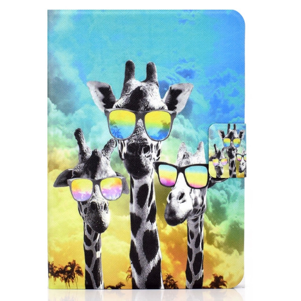 For Amazon Kindle Paperwhite 4 / 3 / 2 / 1 Electric Pressed TPU Colored Drawing Horizontal Flip Leather Case with Holder & Pen Slot(Glasses Giraffe)