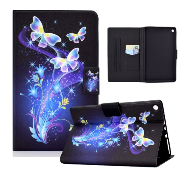 For Amazon Kindle Fire HD 8 (2016) / (2017) / (2018) Electric Pressed TPU Colored Drawing Horizontal Flip Leather Case with Holder & Pen Slot(Butterflies Flower)