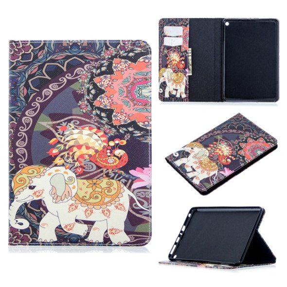 For Amazon Kindle Fire HD8 (2020) Colored Drawing Pattern Horizontal Flip Leather Case with Holder & Card Slots & Wallet(Flower Elephant)