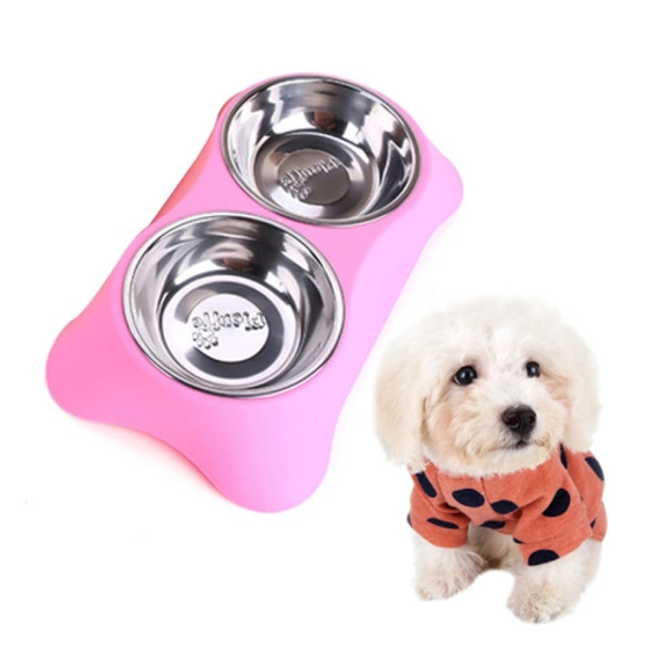40286 Stainless Steel Non-slip Dual-use Pet Dog Bowl Cat Food Bowl Double Bowl, Size:L(Pink)