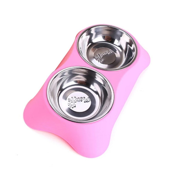 40286 Stainless Steel Non-slip Dual-use Pet Dog Bowl Cat Food Bowl Double Bowl, Size:L(Pink)