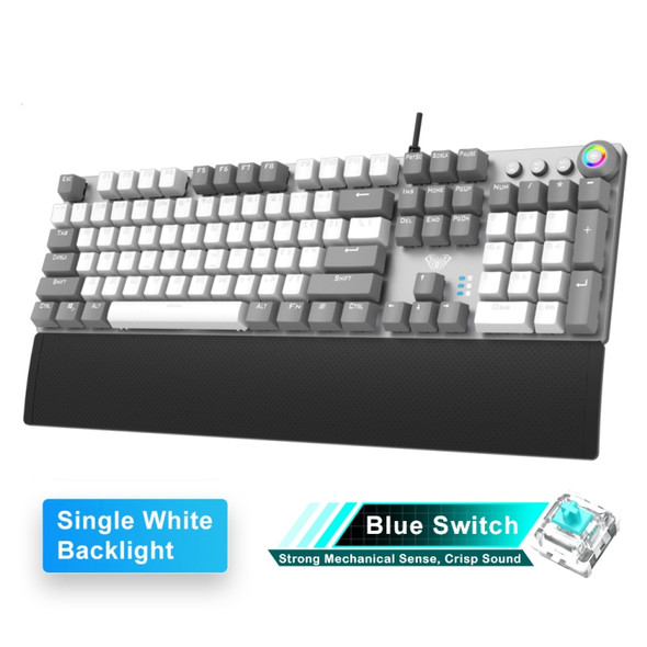 AULA F2088 108 Keys White Backlight Mechanical Blue Switch Wired Gaming Keyboard (Black White)