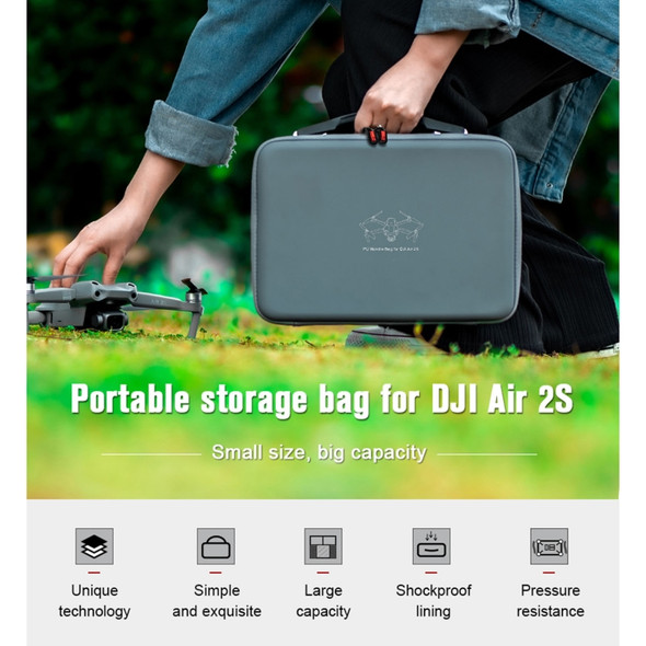 STARTRC 1109542 Dedicated Full Accessories Waterproof PU Handbag Storage Bag for DJI Air 2S(Grey)