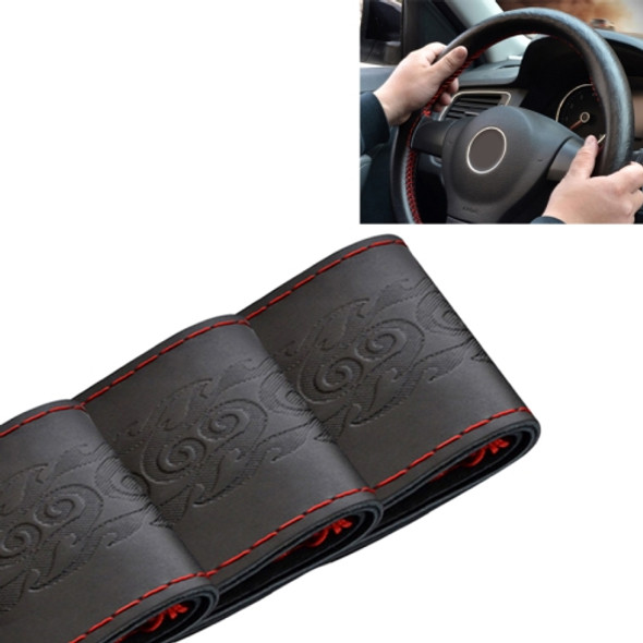 MILI Genuine Leather Hand-stitched Car Adaptation Steering Wheel Cover(Black Red)