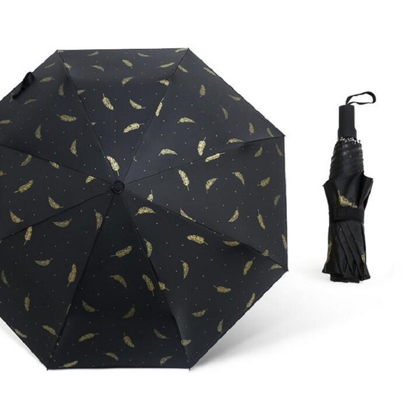 Fully Automatic Fresh Bronzing Feather Folding Vinyl Umbrella, Size:21 inch(Black)