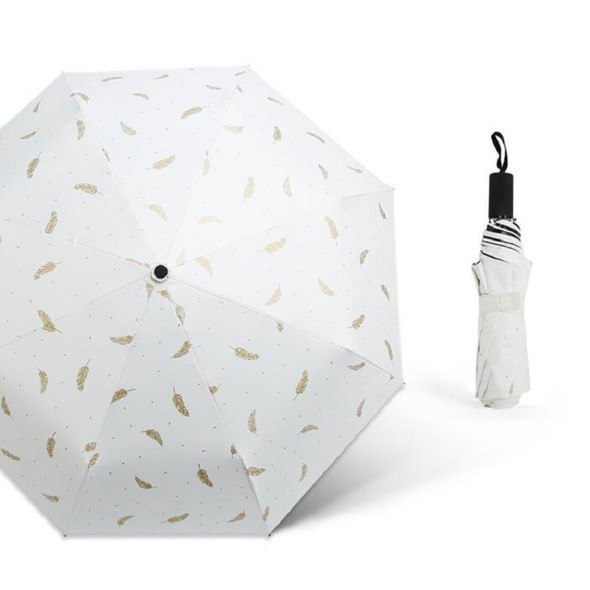 Fully Automatic Fresh Bronzing Feather Folding Vinyl Umbrella, Size:21 inch(White)